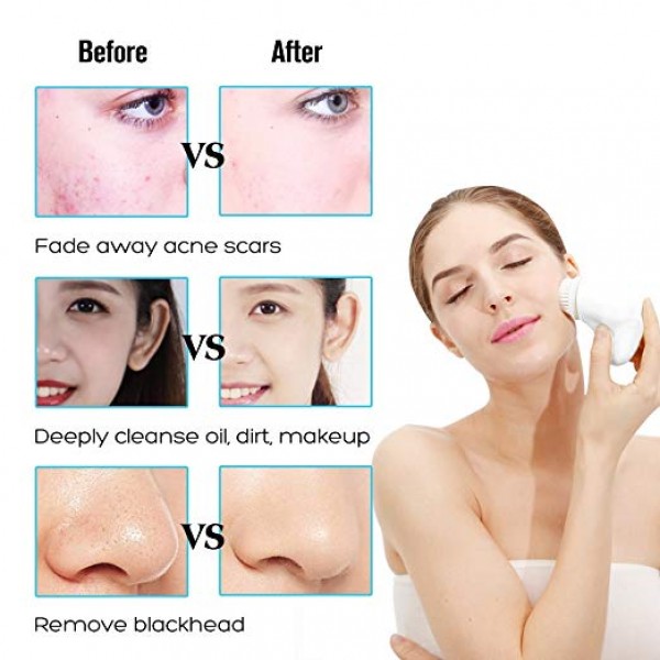 Facial Cleansing Brush Rechargeable with 2 Brush Heads, Portable Waterproof Cleansing System for Gentle Exfoliating, Removing Blackhead
