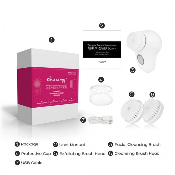 Facial Cleansing Brush Rechargeable with 2 Brush Heads, Portable Waterproof Cleansing System for Gentle Exfoliating, Removing Blackhead