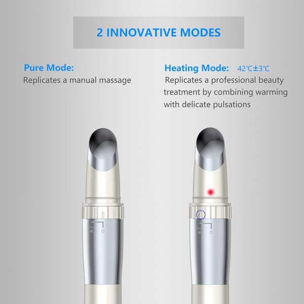 Facial Massager Sonic Ionic Anti-Aging Heated Wrinkle Pen Heated 42℃ ，Eliminate Eye Bags & Puffiness, Dark Circles, USB Rechargeable, (White)