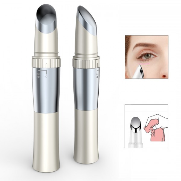 Facial Massager Sonic Ionic Anti-Aging Heated Wrinkle Pen Heated 42℃ ，Eliminate Eye Bags & Puffiness, Dark Circles, USB Rechargeable, (White)