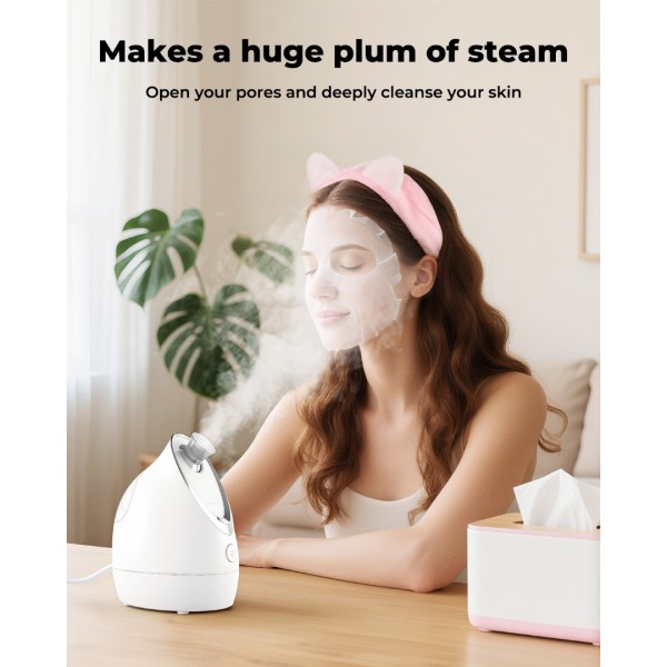 Kingsmile Facial Steamer for Face, 3 in 1 Face Steamer for Facial Deep Cleaning, Compact Nano Steamer - Aromatherapy, Adjustable Nozzle Warm Powerful Steam for Home SPA, Face Humidifier- SPA Headband