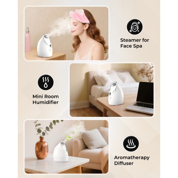 Kingsmile Facial Steamer for Face, 3 in 1 Face Steamer for Facial Deep Cleaning, Compact Nano Steamer - Aromatherapy, Adjustable Nozzle Warm Powerful Steam for Home SPA, Face Humidifier- SPA Headband