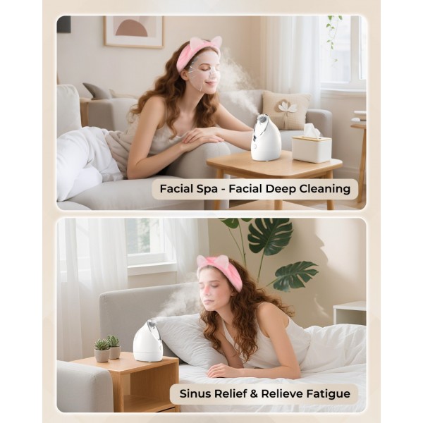 Kingsmile Facial Steamer for Face, 3 in 1 Face Steamer for Facial Deep Cleaning, Compact Nano Steamer - Aromatherapy, Adjustable Nozzle Warm Powerful Steam for Home SPA, Face Humidifier- SPA Headband